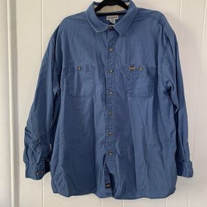 Vtg Carhartt Mens 2XL Shirt Button Up Denim Chambray Work Long Sleeve Worn In